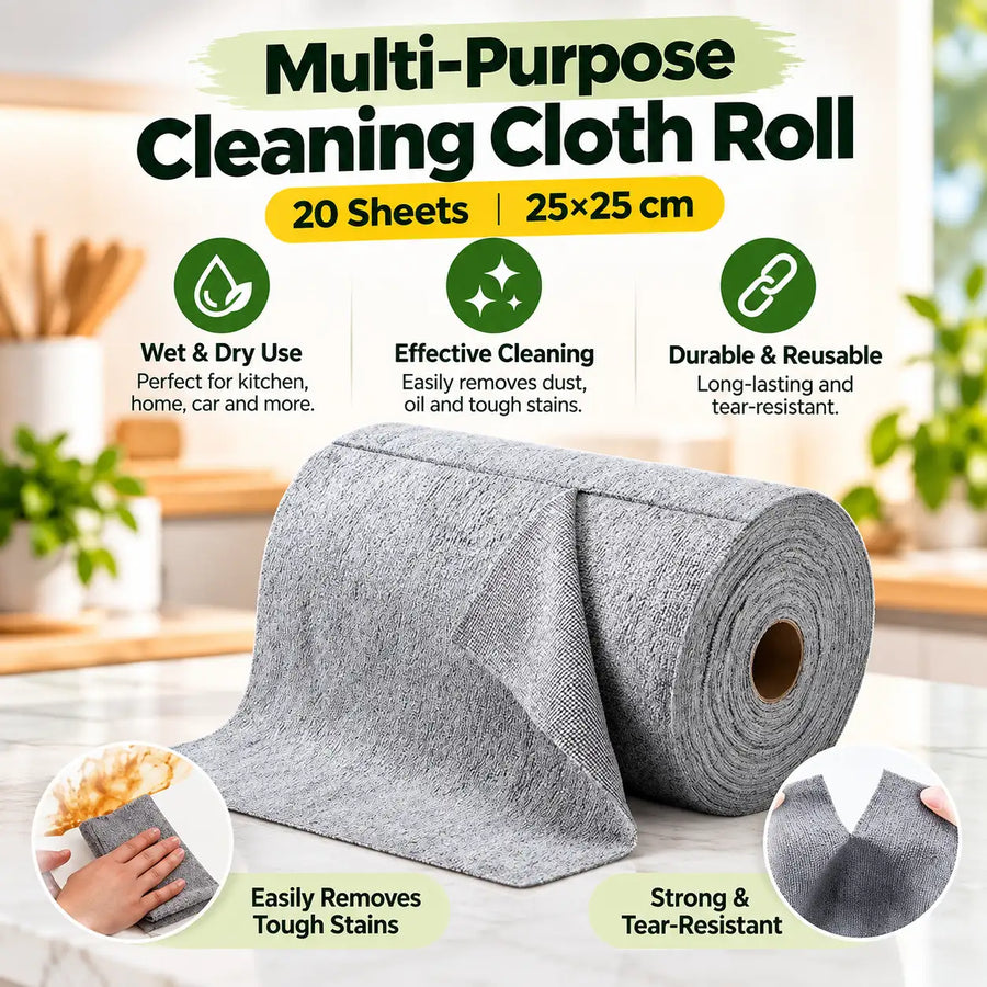 Microfiber Cleaning Cloth Roll – 20 Reusable & Washable Paper Towel Sheets