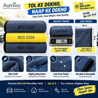Microfiber Cloth for Car 800 GSM – Set of 3