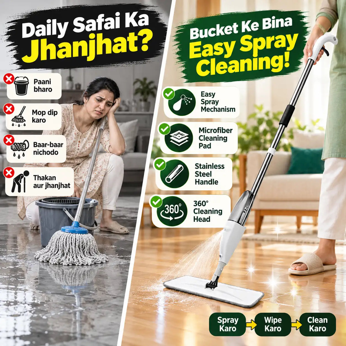 Stainless Steel Microfiber Floor Cleaning Spray Mop