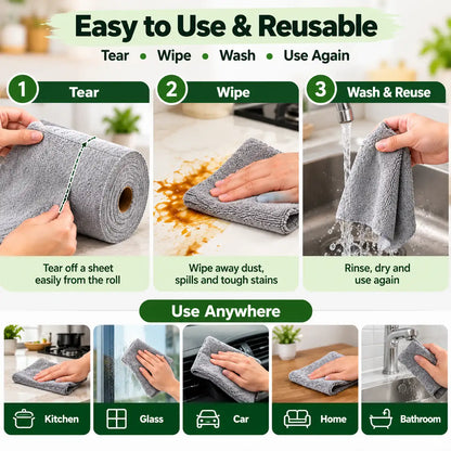 Microfiber Cleaning Cloth Roll – 20 Reusable & Washable Paper Towel Sheets