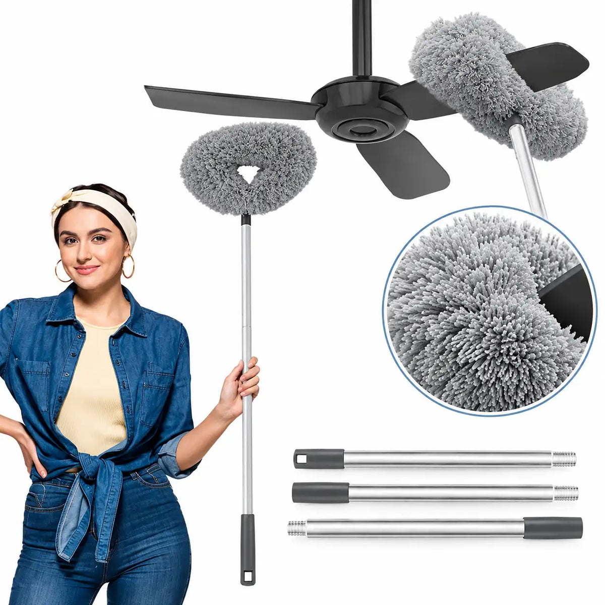 Fan Cleaner Brush with Long Rod (Grey)