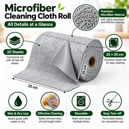 Microfiber Cleaning Cloth Roll – 20 Reusable & Washable Paper Towel Sheets