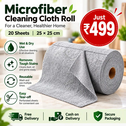 Microfiber Cleaning Cloth Roll – 20 Reusable & Washable Paper Towel Sheets
