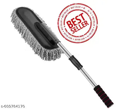 A long-handled car wash brush with a black and gray head, gray microfiber bristles, and a silver handle with a black grip, shown on a white background with a red 'BEST SELLER' stamp.