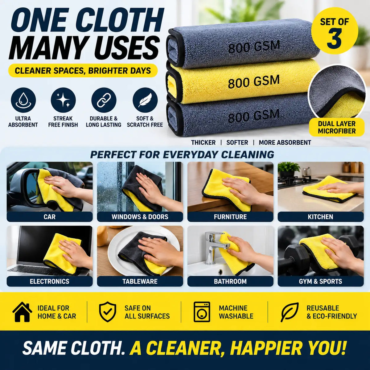 microfibre cloth for car 800 gsm