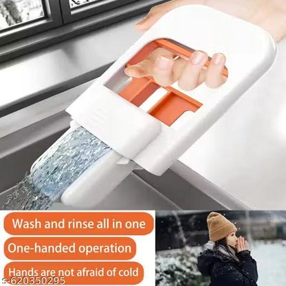 Window cleaning tool being used to wash a window with text highlighting features.