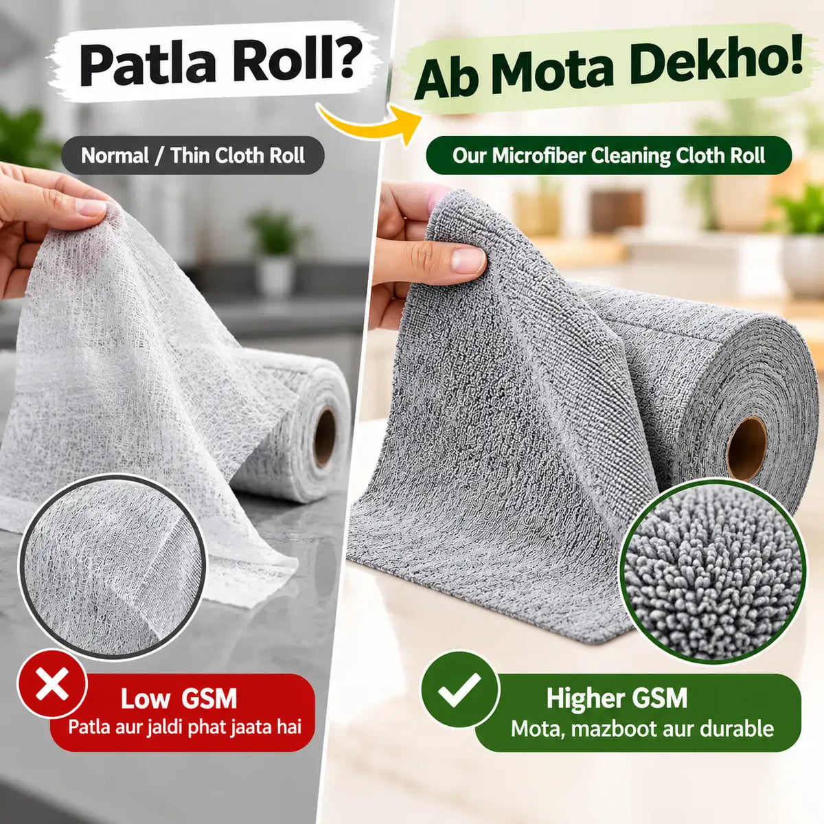 Microfiber Cleaning Cloth Roll – 20 Reusable & Washable Paper Towel Sheets
