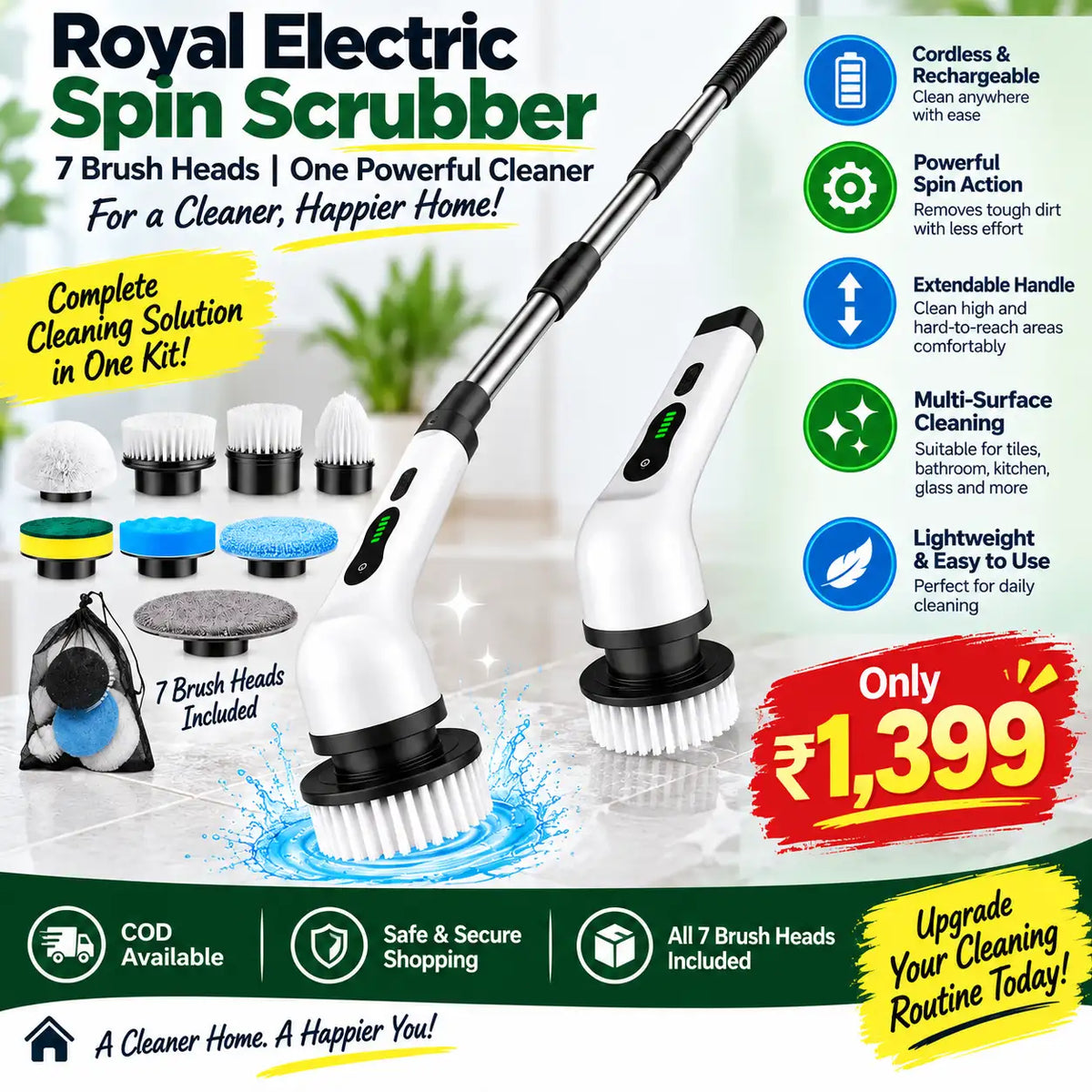 Royal Electric Spin Scrubber With 7 Brush Heads