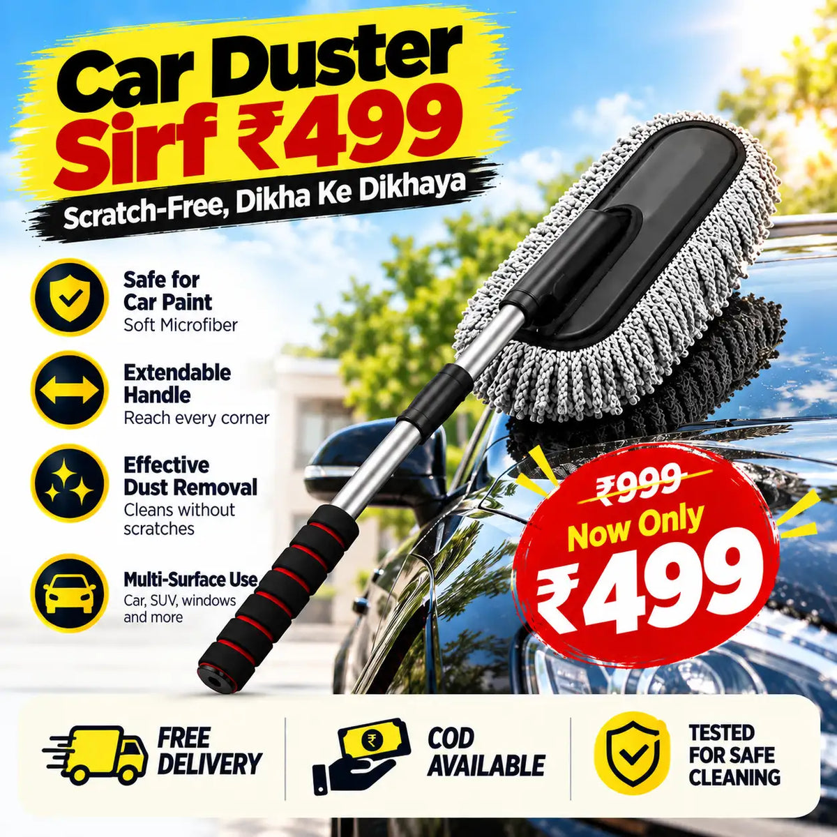 Microfiber Car Duster with Extendable Handle