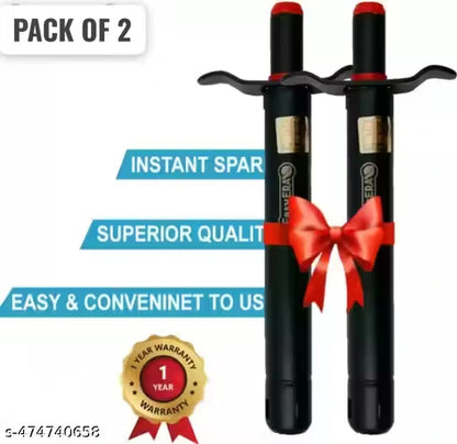 Two black cylindrical mechanical tools with red tops, shown as a pack of 2 on a white background with promotional text and a red ribbon bow.
