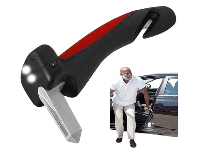 Car door opener with red and black design on a white background